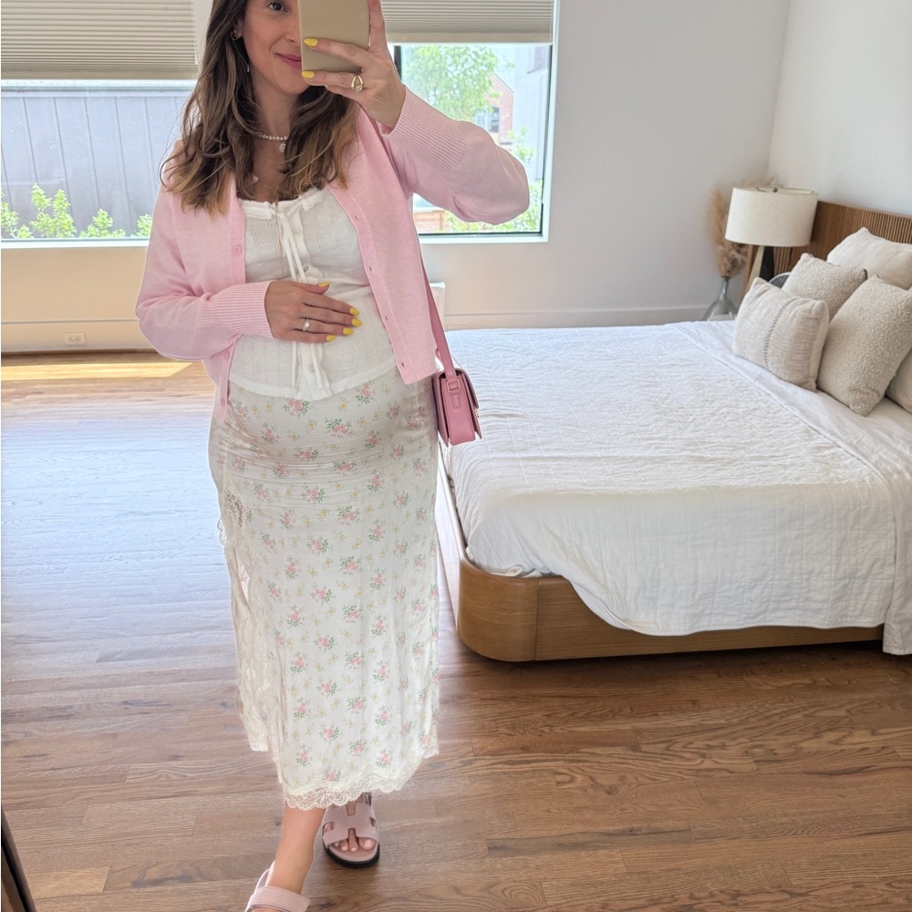 Aerie White Floral Midi Skirt